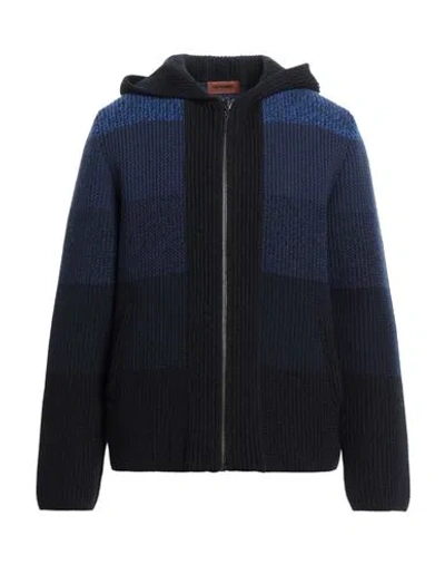 Missoni Man Cardigan Navy Blue Size 38 Wool, Polyamide