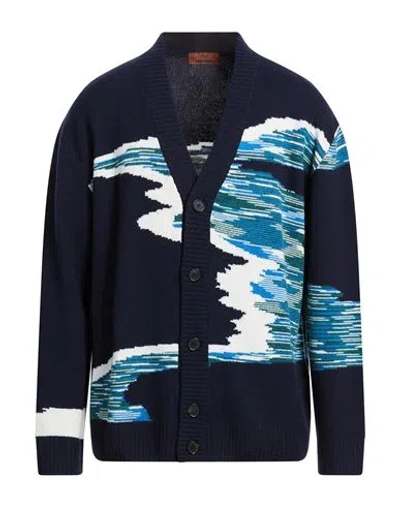 Missoni Man Cardigan Navy Size 36 Wool In Blue