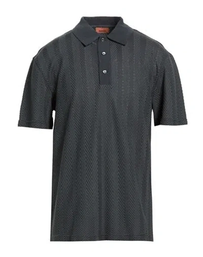 Missoni Man Polo Shirt Charcoal Size S Cotton, Viscose In Black