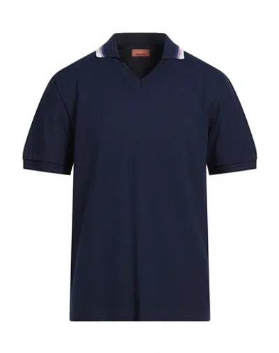 Missoni Man Polo Shirt Navy Size M Cotton In Blue