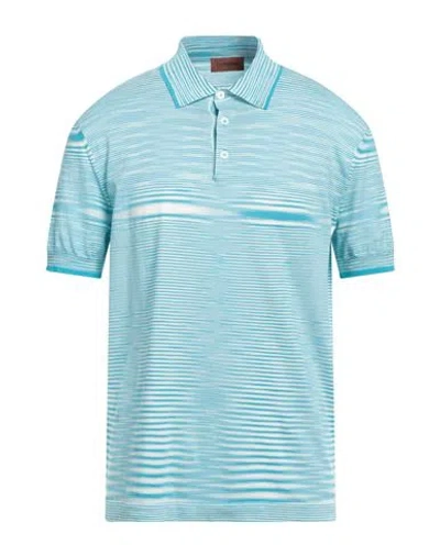 Missoni Man Polo Shirt Turquoise Size 44 Cotton In Blue