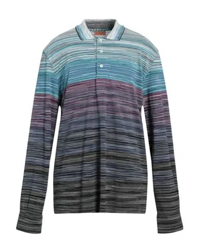 Missoni Horizontal-stripe Pattern Polo Shirt In Blue