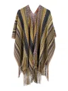 Missoni Multicolor Cape With V Neck And All-over Zigzag Motif In Viscose Blend Woman In Multi