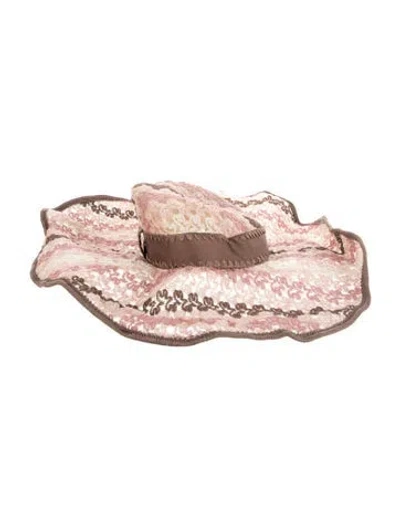 Pre-owned Missoni Mare Embroidered Straw Hat In Brown/pink
