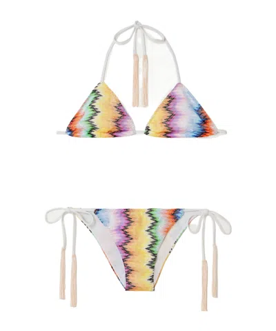 Missoni Mare Fringed Striped Crochet-knit Triangle Bikini In Multi