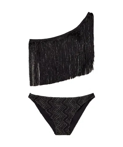 Missoni Mare Fringed Striped Metallic Crochet-knit Bikini In Black