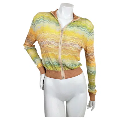 Pre-owned Missoni Mare Multicolor Chevron Knit Zip Cardigan Top, Italian Size 42 In Beige