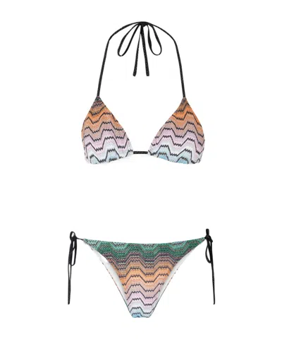Missoni Mare Striped Metallic Crochet-knit Triangle Bikini In Multi