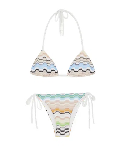 Missoni Mare Striped Metallic Crochet-knit Triangle Bikini In Multi