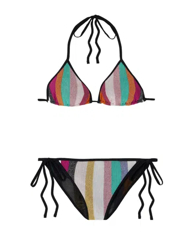 Missoni Mare Striped Metallic Ribbed Crochet-knit Triangle Bikini In Multi