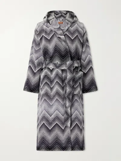 Missoni Marea Striped Cotton-terry Hooded Robe In Black