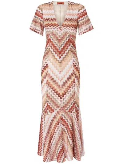 Missoni Maxi Dress With Striking Zigzag Pattern In Neutral