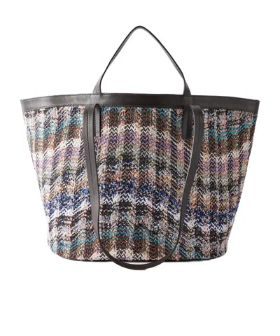 Missoni Medium Leather-trimmed Metallic Crochet-knit Tote In Multi