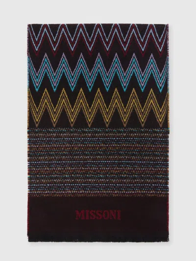 Missoni Multi-knit Wool Shawl With Logo In Multicoloured