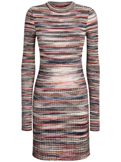 Missoni Knit Viscose Long Sleeve Mini Dress In Powder