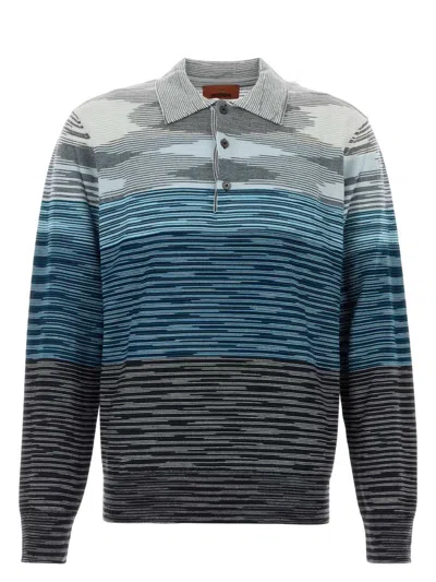 Missoni Embroidered Wool Polo Shirt In Gray