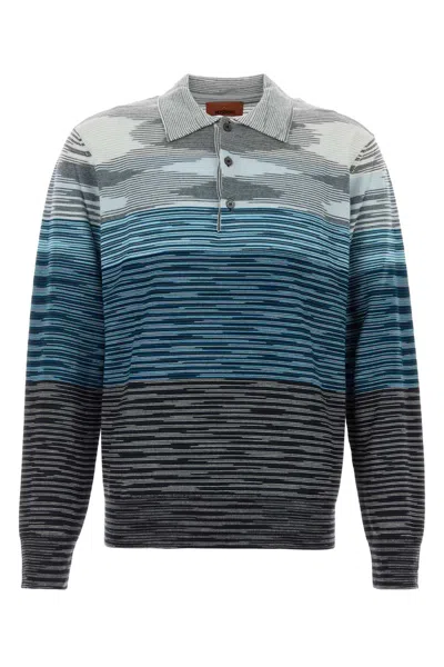 Missoni Men Embroidered Wool Polo Shirt In Stripped