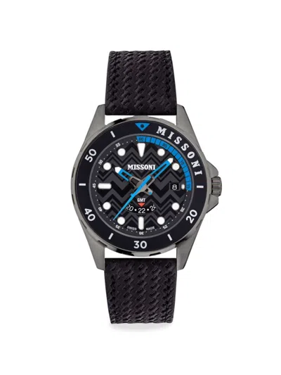 Missoni Men's Gmt 43mm Ip Gunmetal Stainless Steel & Leather Strap Watch