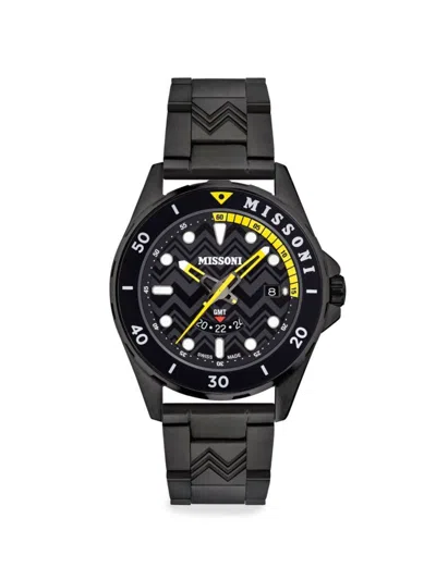 Missoni Men's Gmt 43mm Stainless Steel Bracelet Watch In Black