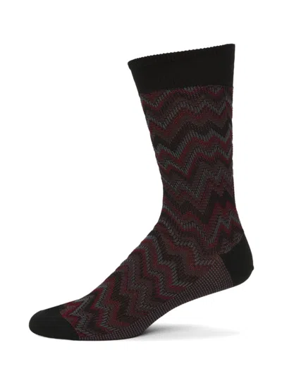 Missoni Men's Rib-knit Zigzag Cotton-blend Crew Socks In Brown