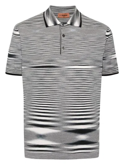 Missoni Handcrafted Knit Polo Shirt With Tie-dye Print In Black