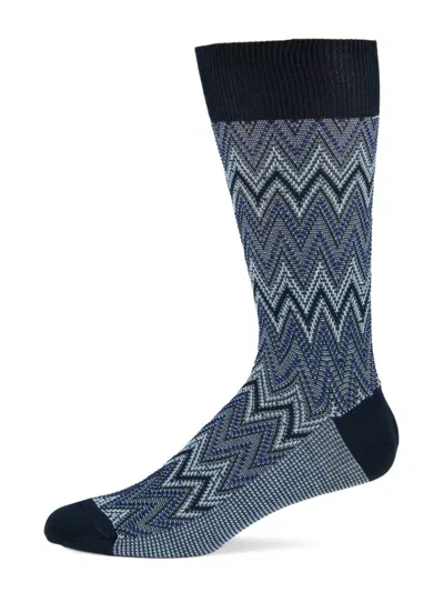 Missoni Men's Zigzag Cotton-blend Crew Socks In Blue