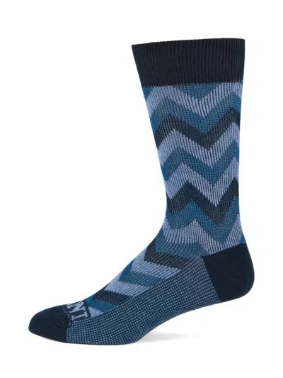 Missoni Men's Zigzag Cotton-blend Crew Socks In Blue
