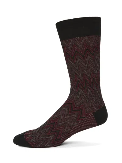 Missoni Men's Zigzag Cotton-blend Crew Socks In Burgundy
