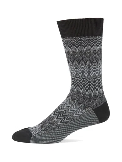 Missoni Men's Zigzag Cotton-blend Crew Socks In Gray