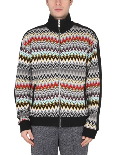 Missoni Cotton Zip Sweater In Gray