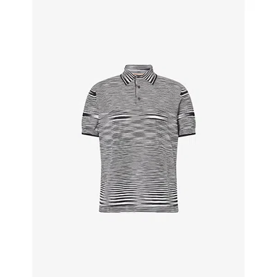 Missoni Mens Striped Short-sleeves Cotton-knit Polo Shirt Dye Black/white In Multi
