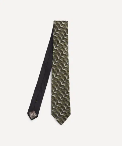 Missoni Mens Khaki Chevron Zig-zag Silk Tie In Green