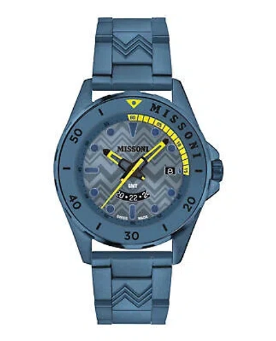 Pre-owned Missoni Mens  Gmt Ip Blue 43mm Bracelet Fashion Watch