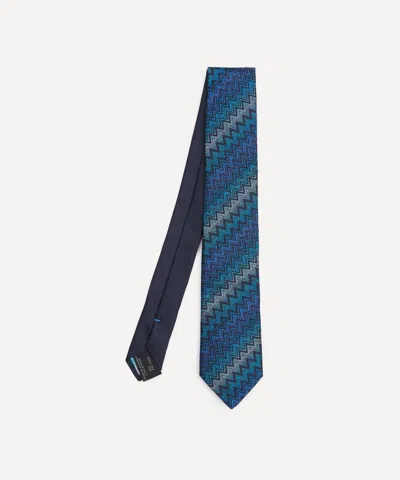 Missoni Mens Navy Blue Chevron Zig-zag Silk Tie