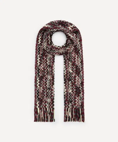 Missoni Mens Red Zig-zag Fringed Wool Scarf In Multi