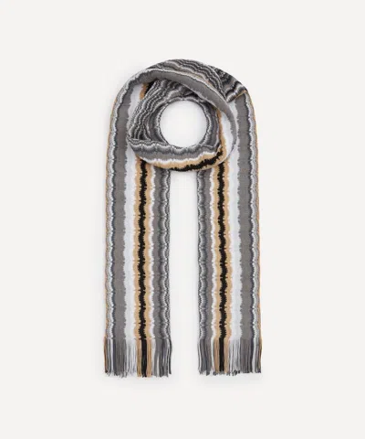Missoni Mens Striped Fringed Wool Scarf In Gray