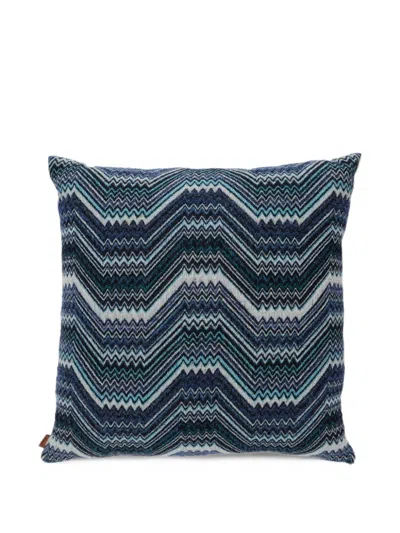 Missoni Merano Zigzag-knit Cushion In Blue