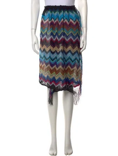 Pre-owned Missoni Merino Wool Midi Length Skirt In Blue/metallic
