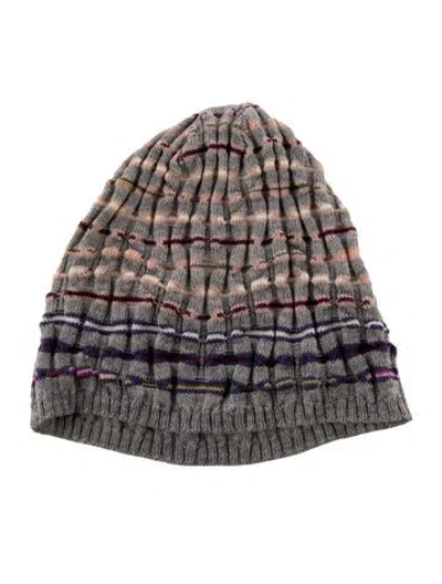 Pre-owned Missoni Merino Wool Patterned Beanie In Grey