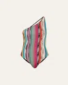 Missoni Mare One-shoulder Metallic Crochet-knit Swimsuit In Multi Dark