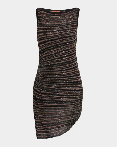Missoni Metallic Asymmetric Sleeveless Mini Dress In Brown