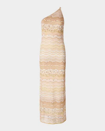 Missoni One-shoulder Sequin-embellished Striped Metallic Crochet-knit Maxi Dress In Gold