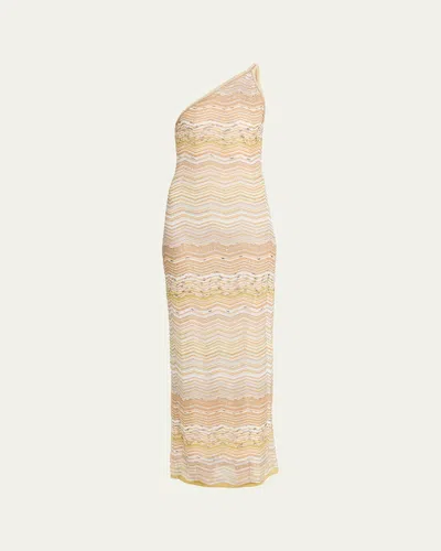 Missoni One-shoulder Sequin-embellished Striped Metallic Crochet-knit Maxi Dress In Gold