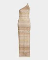 Missoni One-shoulder Sequin-embellished Striped Metallic Crochet-knit Maxi Dress In Multi