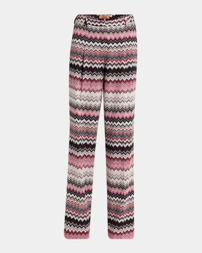 Missoni Metallic Chevron Pleated Straight-leg Trousers In Multi Pink