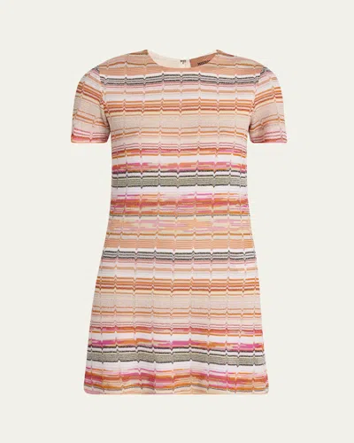 Missoni Metallic Chevron Short-sleeve Mini Dress In Multi Red/pink/white Tones
