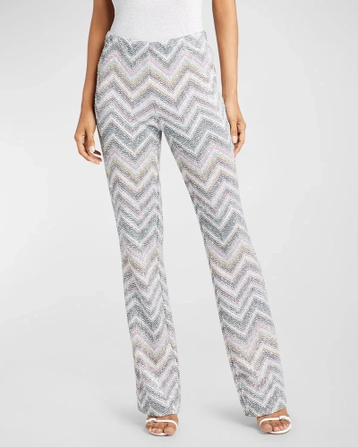 Missoni Metallic Chevron Straight-leg Pull-on Trousers In Ltblugreywhtbs