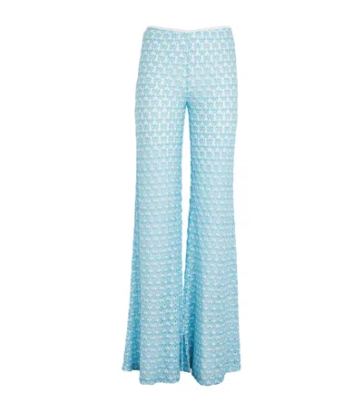 Missoni Metallic-crochet Flared Trousers In Blue