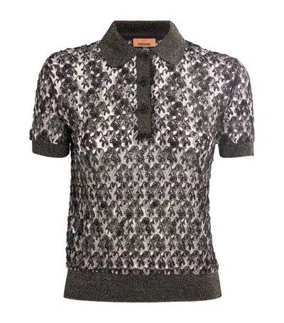 Missoni Metallic Crochet Polo Shirt In Gray