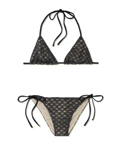 Missoni Metallic Crochet-knit Triangle Bikini In Black